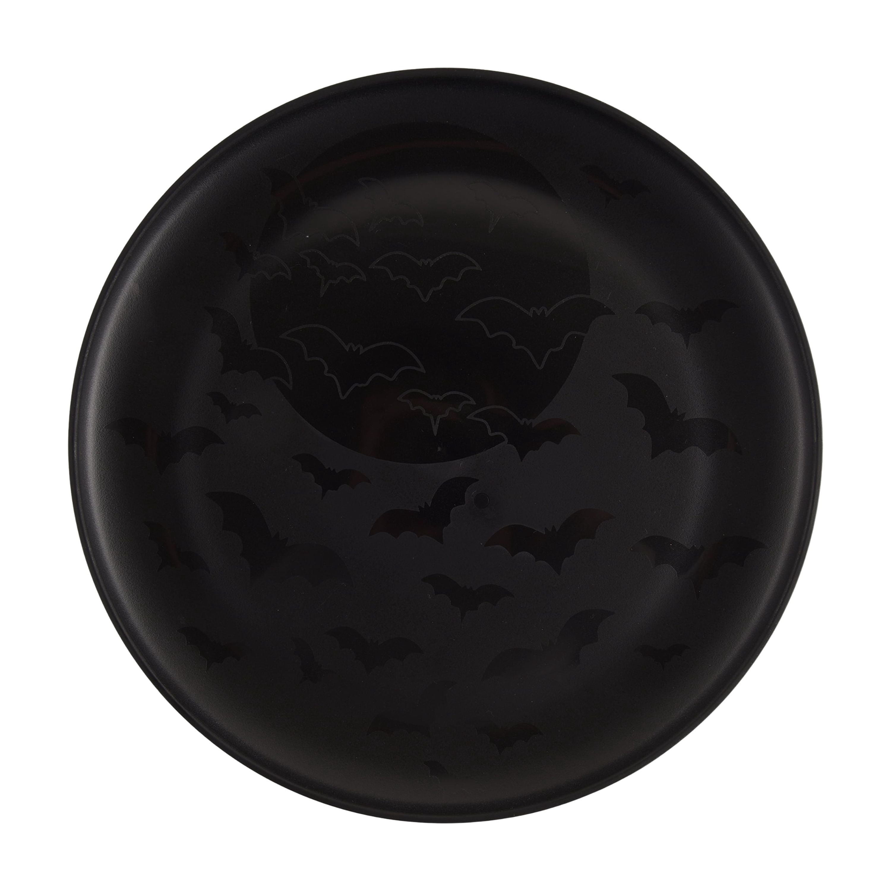 Mainstays 10.5 in Round Plastic Halloween Bats Dinner Plate, Black