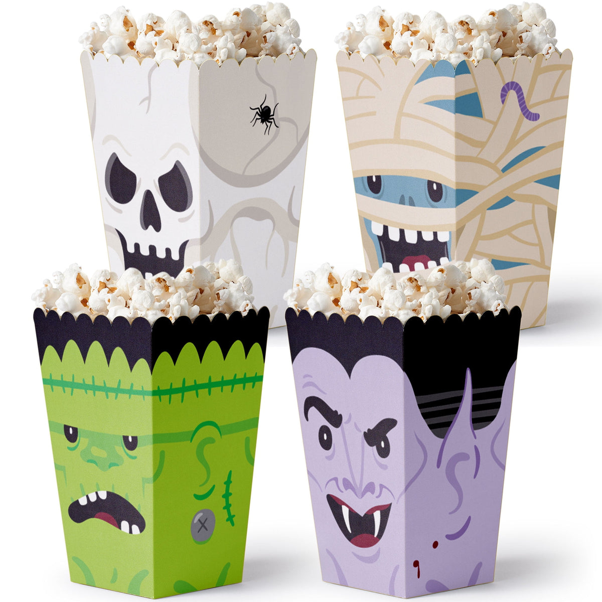 Big Dot of Happiness Halloween Monsters - Skeleton, Dracula, Frankenstein, and Mummy Party Favor Popcorn Treat Boxes - Set of 12