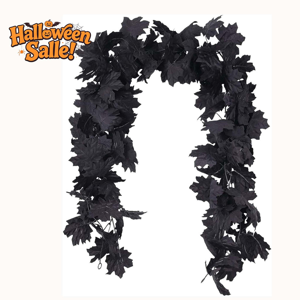Halloween Garlands with Lights, 5.8 Ft Black Eucalyptus Garlands, Artificial Hanging Plants Vines, Faux Ferns Plant Fake Leaves Ivy Flowers Garlands for Garden Home Party Halloween Decorations Indoor