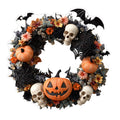 Btomtd Diameter 8" Pumpkin Skull Wreath Halloween Decor Acrylic Round Disk Hanging Ornament with Garland for Front Door Window, A