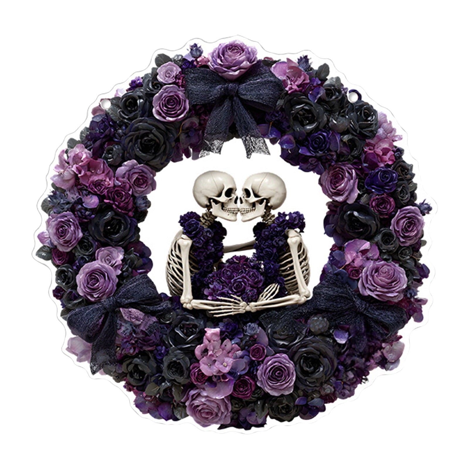 Btomtd Diameter 8" Pumpkin Skull Wreath Halloween Decor Acrylic Round Disk Hanging Ornament with Garland for Front Door Window, A