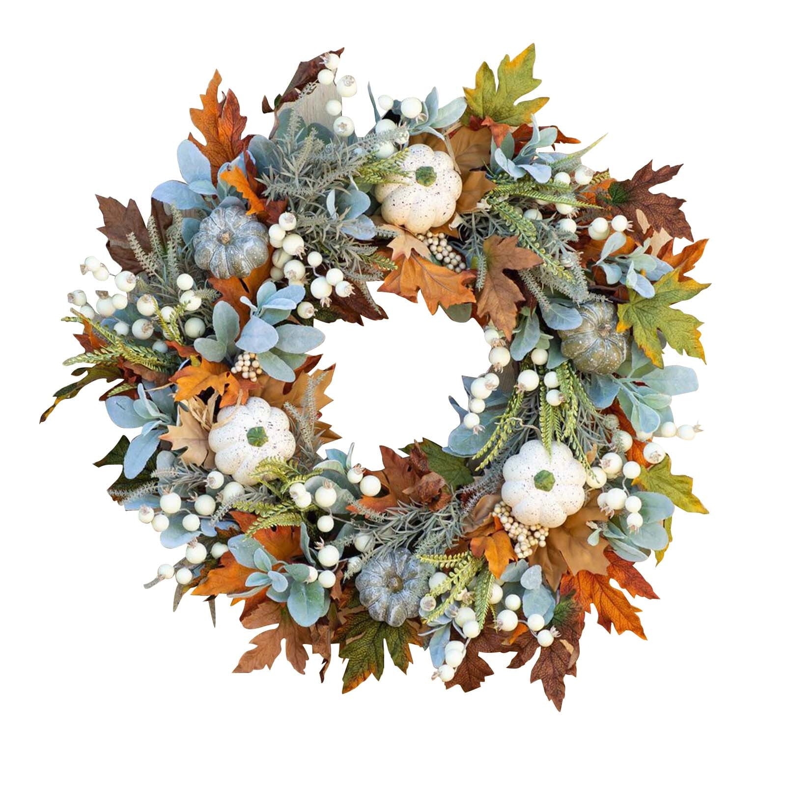 Btomtd Diameter 8" Pumpkin Skull Wreath Halloween Decor Acrylic Round Disk Hanging Ornament with Garland for Front Door Window, A