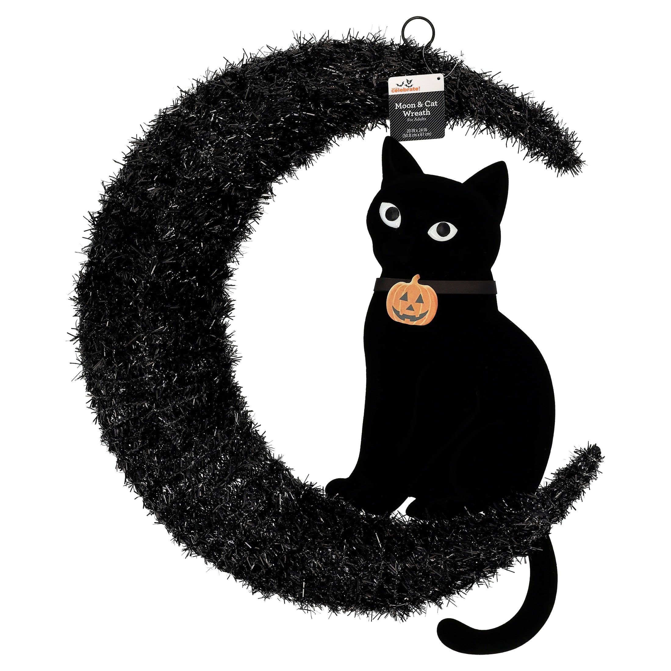 Moon and Cat Wreath, Black, 20" x 24", Halloween by Way To Celebrate