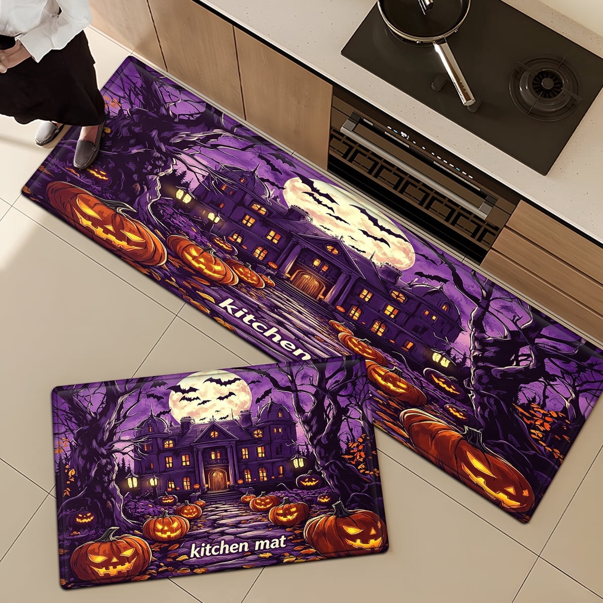 CCTFS Halloween Pumpkin Bat Candy 1Pc Flannel Mat and Kitchen Rugs,Soft Non-slip,Perfect for Home Bathroom