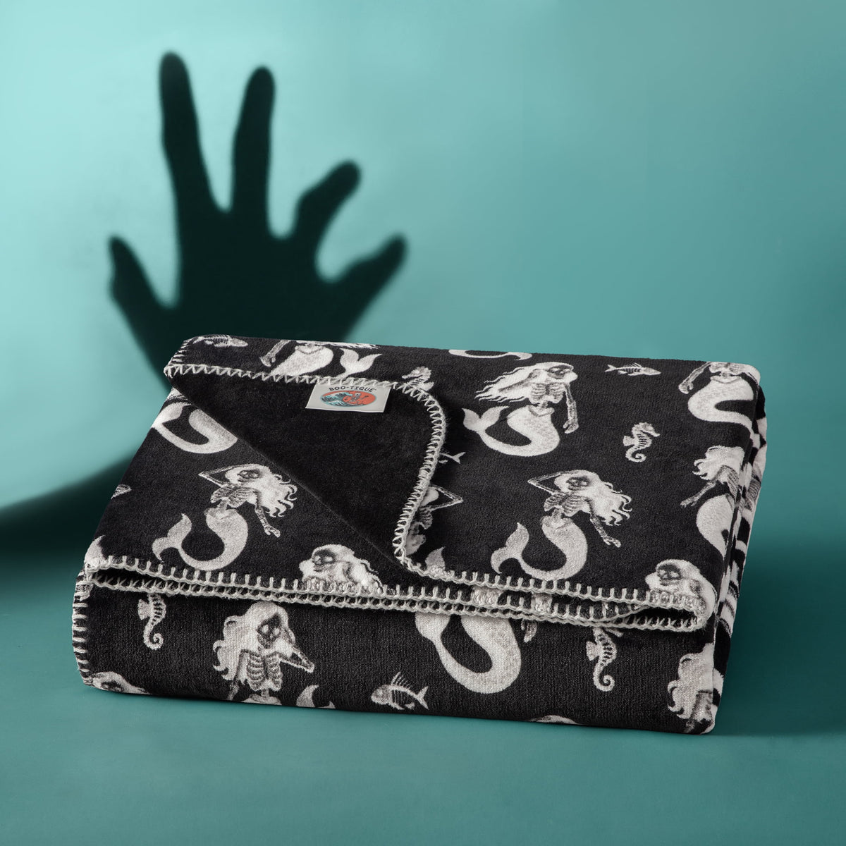 Boo-tique Soft Throw Blanket, Plush Fleece Blanket, Halloween Mermaids, Black, 50" x 72"