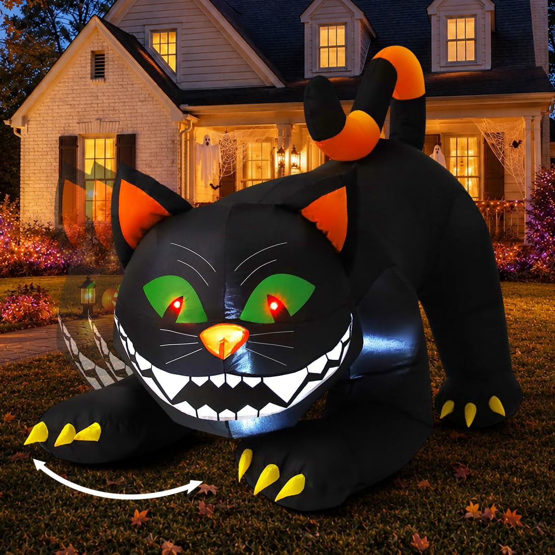 COMIN 6 FT Animated Halloween Inflatables Black Cat Outdoor Decorations Blow Up Yard Large Cat with Moving Head and Built-in LEDs for Indoor Party Garden Lawn Decor