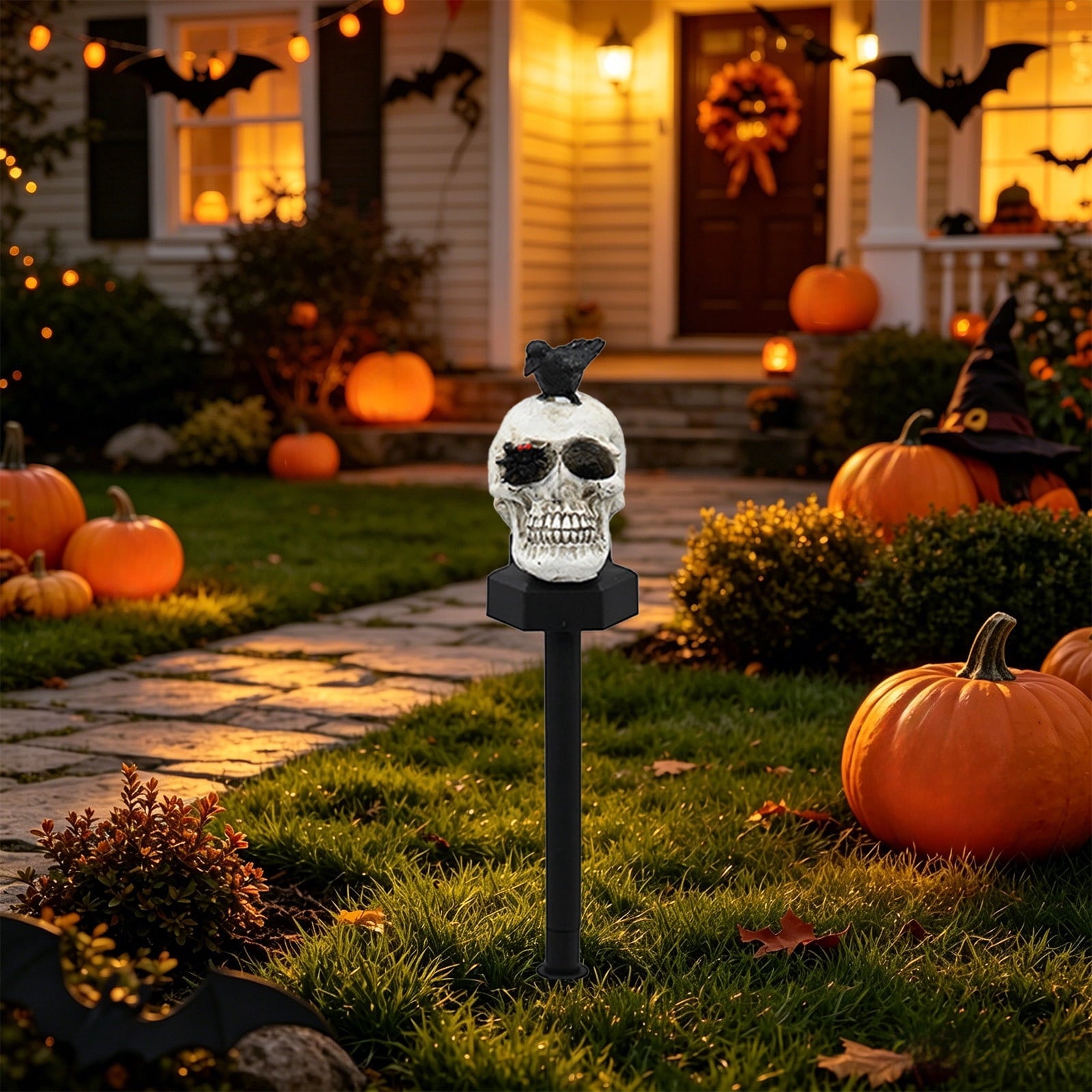 CRAGRSI Solar Halloween Skeleton Stake Lights Outdoor Skull Yard Lights Halloween Skeleton Garden Decor Black Solar Powered Waterproof for Yard, Lawn, Patio, Walkway, Garden, Halloween Outdoor Decor