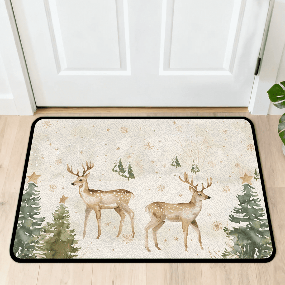 CURLYOOT Xmas Deer Animals Indoor Doormat, Non-Slip Absorbent Door Mat 24" x 16", Entrance Floor Mat Washable Entry Doormats for Entryway Front Back Door