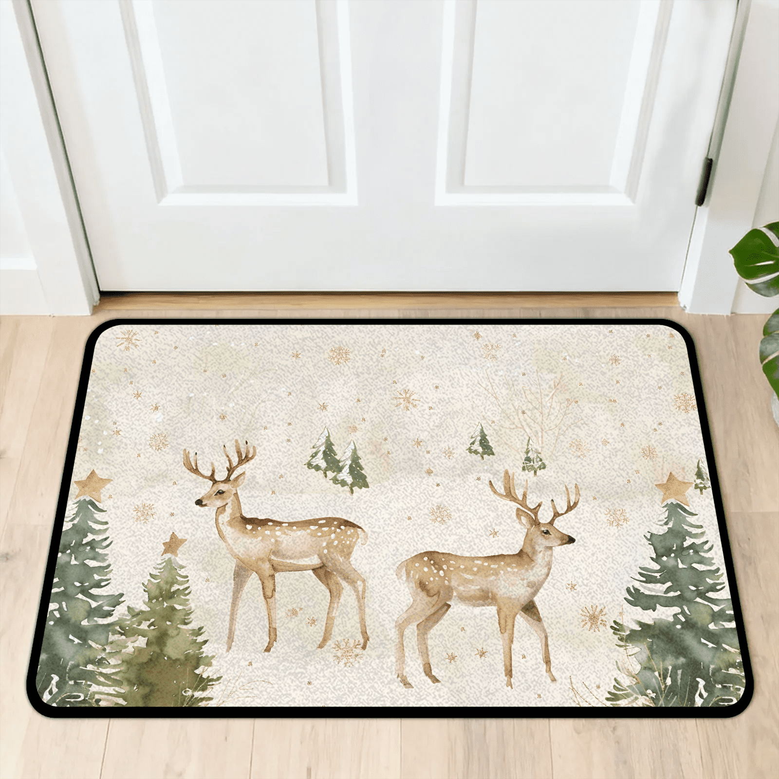 CURLYOOT Xmas Deer Animals Indoor Doormat, Non-Slip Absorbent Door Mat 24" x 16", Entrance Floor Mat Washable Entry Doormats for Entryway Front Back Door