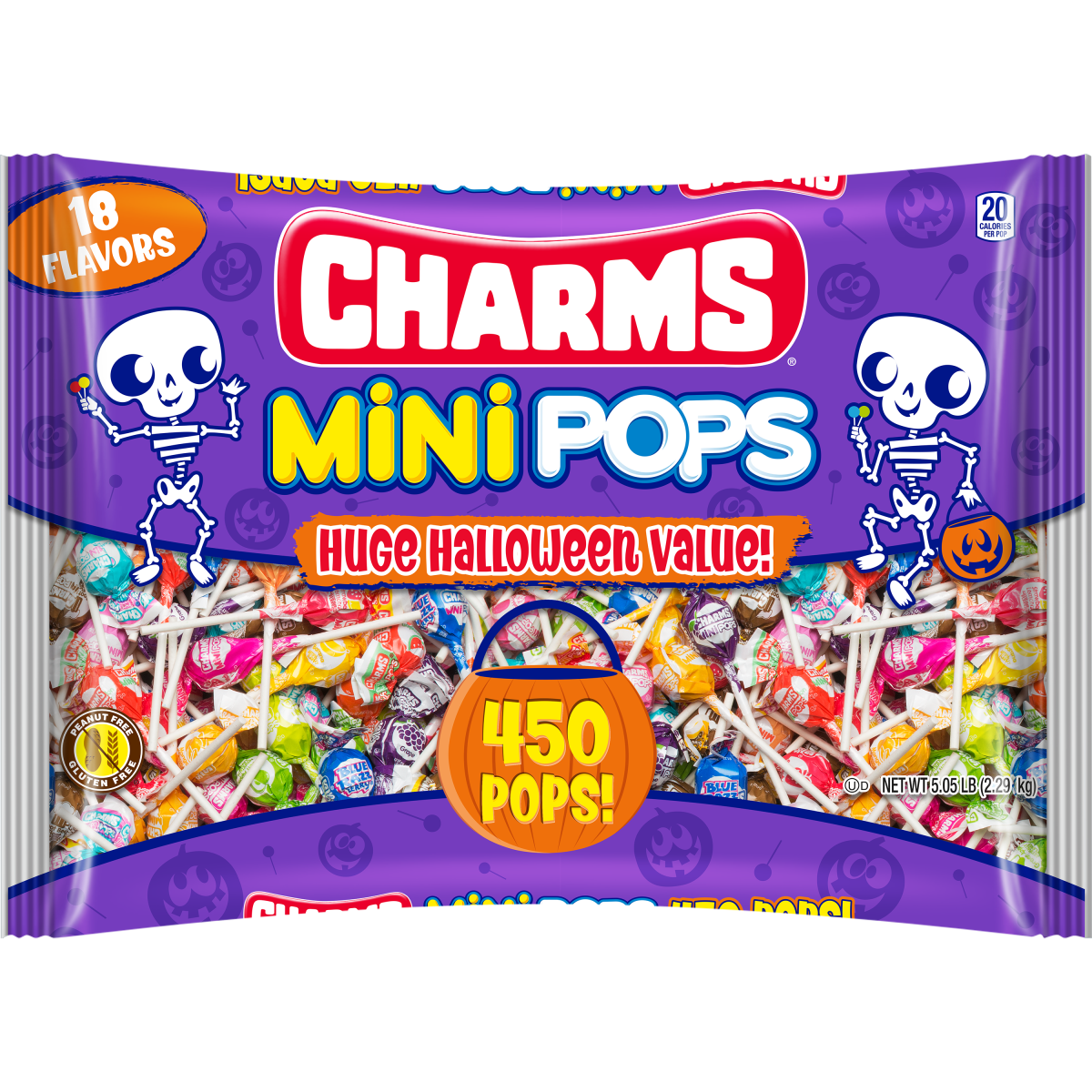 Charms Halloween Mini Lollipops Bag 5.05 lb, 450 Count. Individually Wrapped Halloween Lollipops. Gluten Free & Peanut-Free