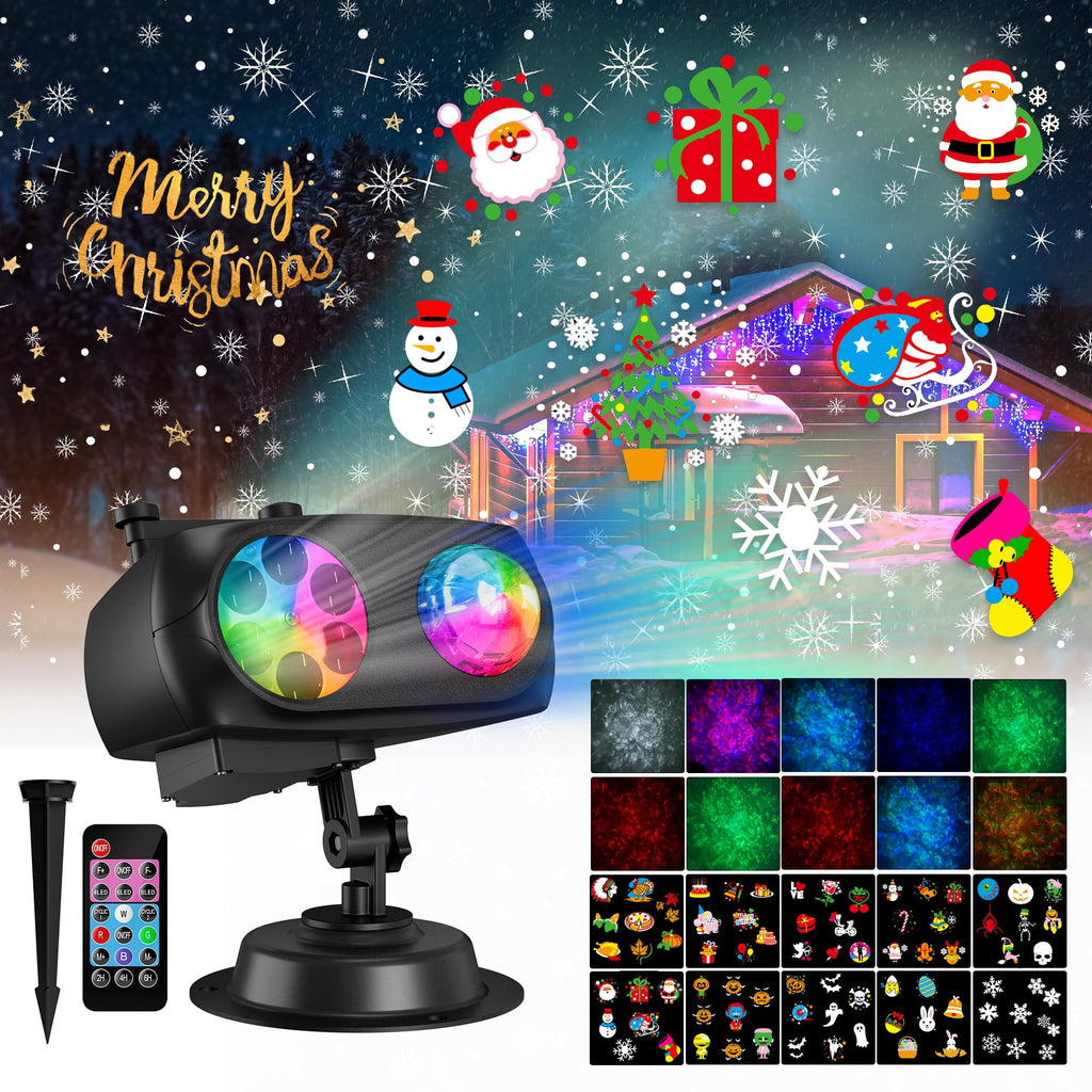 Christmas Halloween Projector Lights, Upgrade Waterproof Outdoor Indoor Holiday Projector Lights with Remote and 20 HD Effects (3D Ocean Wave + Patterns) for Xmas Halloween Party Yard Decor