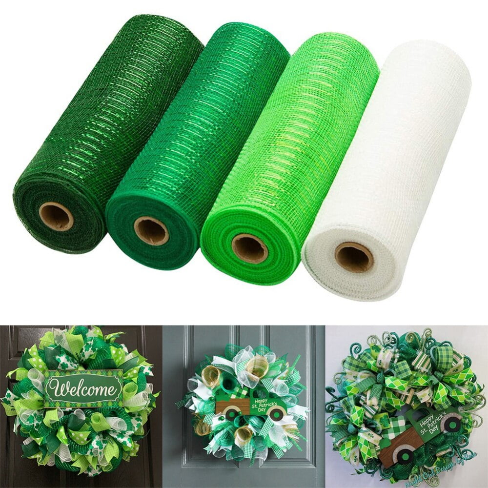 Clearance 4 Rolls Poly Burlap Deco Mesh 10 Inch Wide Decorative Ribbon Wrapping Home Door Wreath Decoration DIY Crafts Making