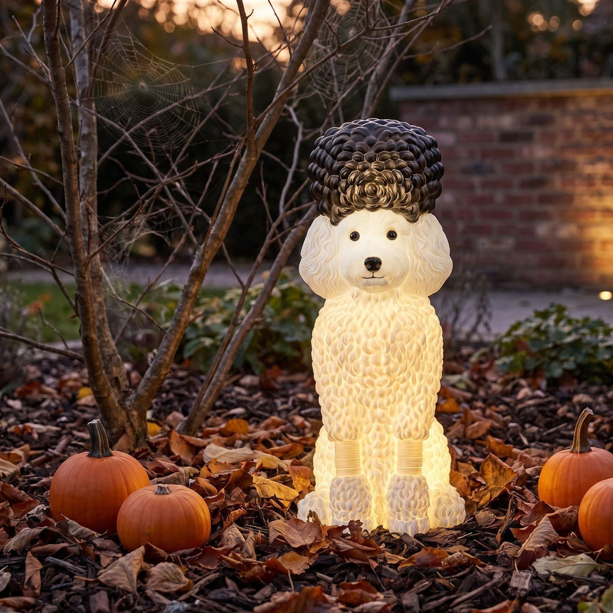 Halloween Dog Greeter - Frenchie 7.9in Resin Witch Dog with Light-Up Pumpkin, Spooky Fall Decor, Indoor Outdoor Tabletop Decoration