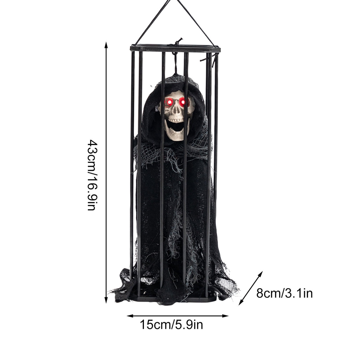 XEOVHV Animated Halloween Decoration,Animated Skull Ghost Hanging Decoration Prop with Spooky Sound Sound & Touch Activated Sensor Prisoner Haunted House Decor for Home Indoor Outdoor Decoration