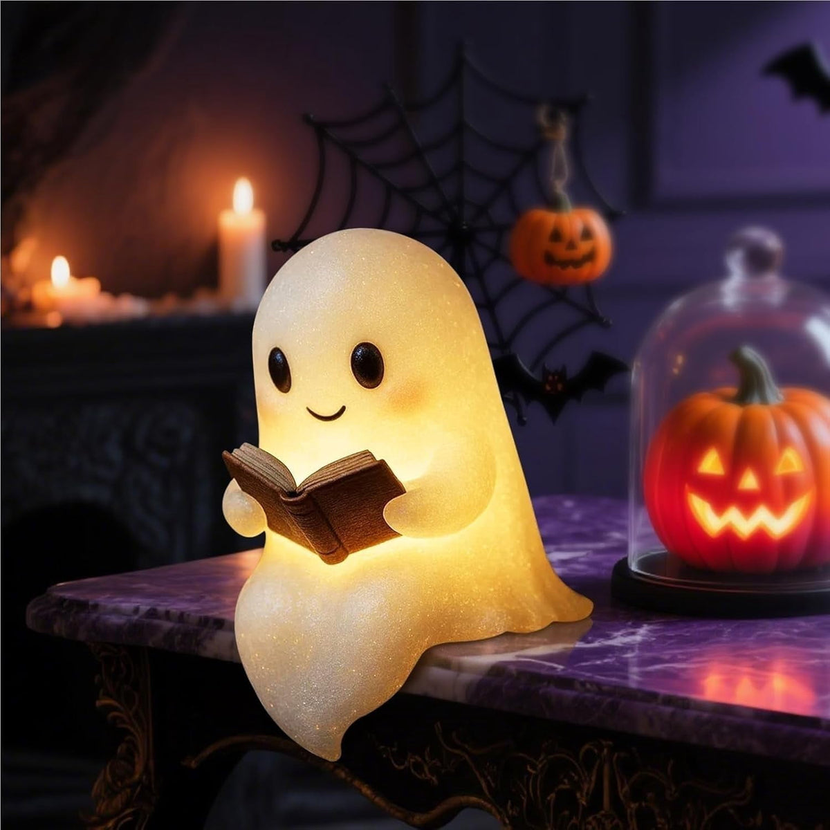 YZEGDCH Halloween 3D Ghost Campfire Flickering Night Light 2 Funny Roasting Marshmallows at Campfire LED Electric Faux Flameless Campfire Nightlight Funny Halloween Decor