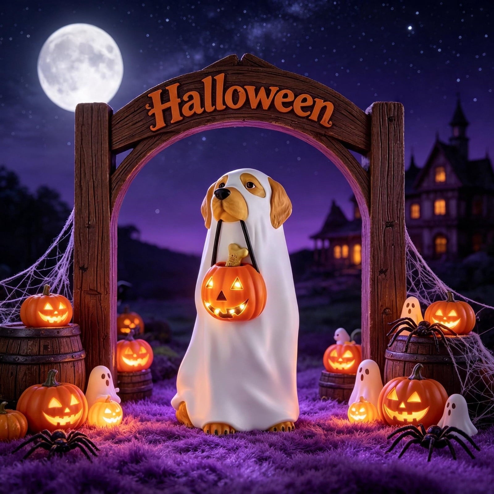 Ghost Bubble Bath LampHalloween Bathroom Decor Gifts Under 20 Bathtub Ghost & Dog Resin Figurine, Warm LED Halloween Tabletop Decor for Bathroom, Bedroom, Kids Room & Fall Home Accent