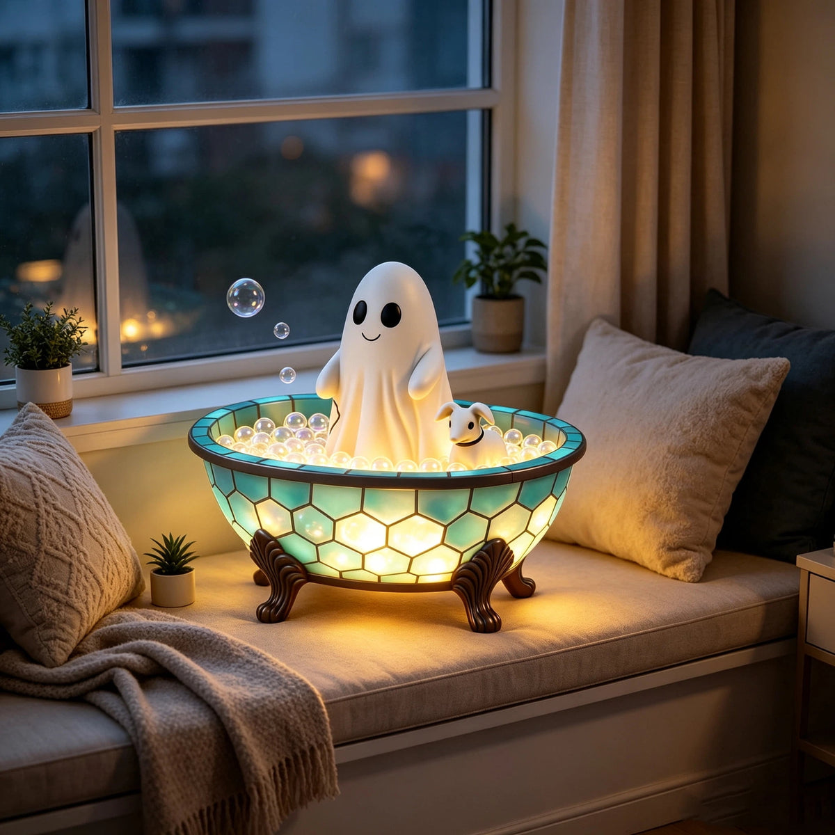YZEGDCH Halloween 3D Ghost Campfire Flickering Night Light 2 Funny Roasting Marshmallows at Campfire LED Electric Faux Flameless Campfire Nightlight Funny Halloween Decor