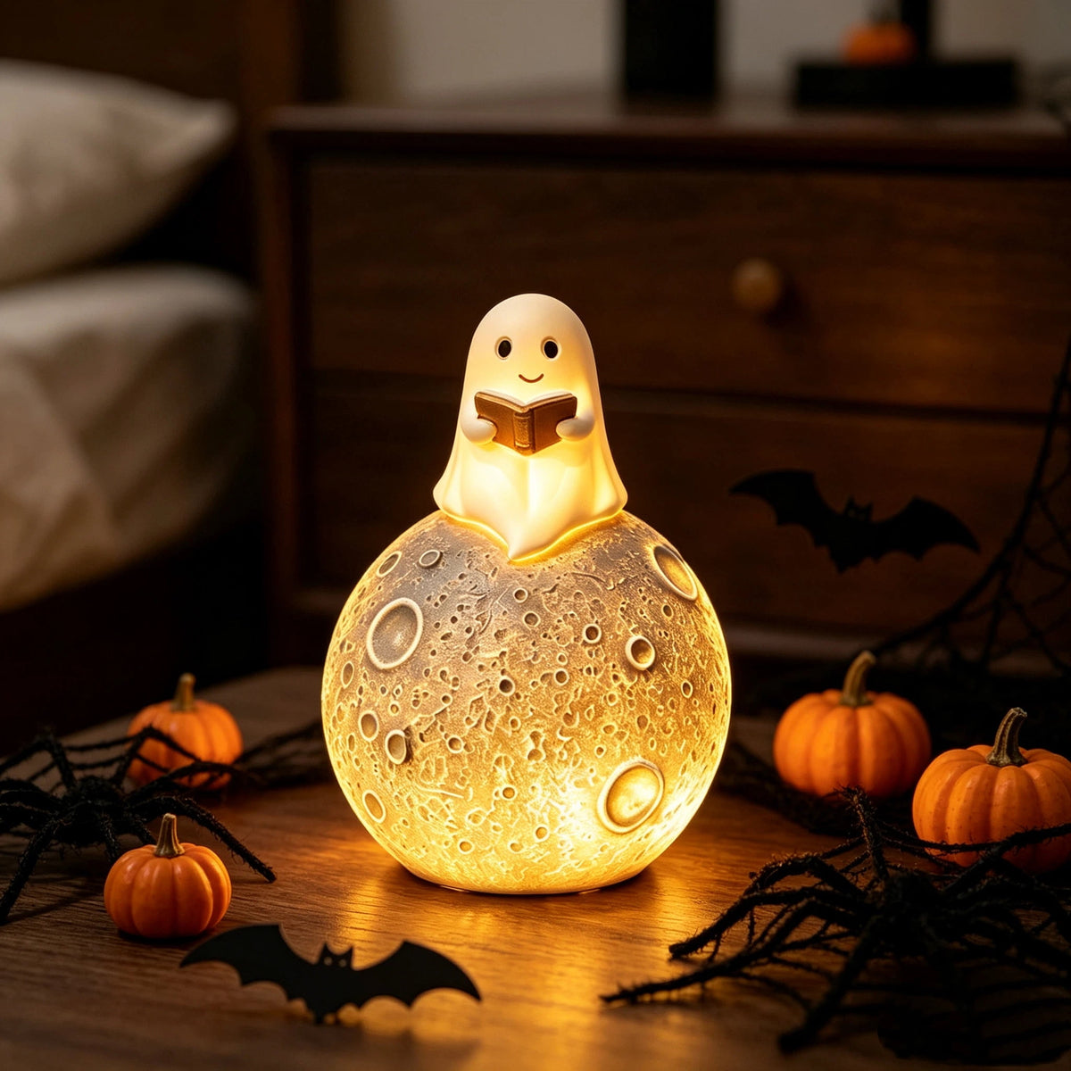 YZEGDCH Halloween 3D Ghost Campfire Flickering Night Light 2 Funny Roasting Marshmallows at Campfire LED Electric Faux Flameless Campfire Nightlight Funny Halloween Decor