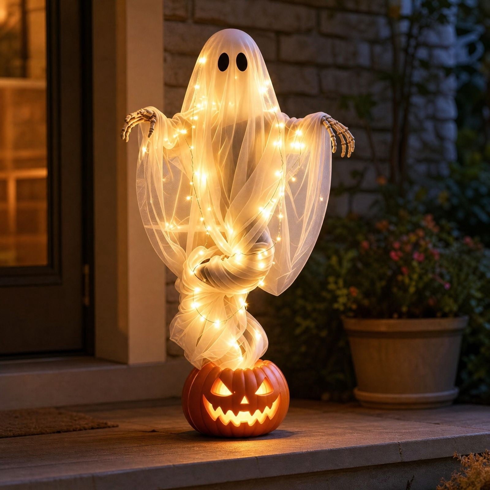 Halloween Light-Up Ghost Decorations Outdoor - 6.5 FT - 8 Sounds Gaint Hanging Swing Ghost Halloween Decoration, Spooky Cute Ghosts Decorations for Front Porch Yard Tree