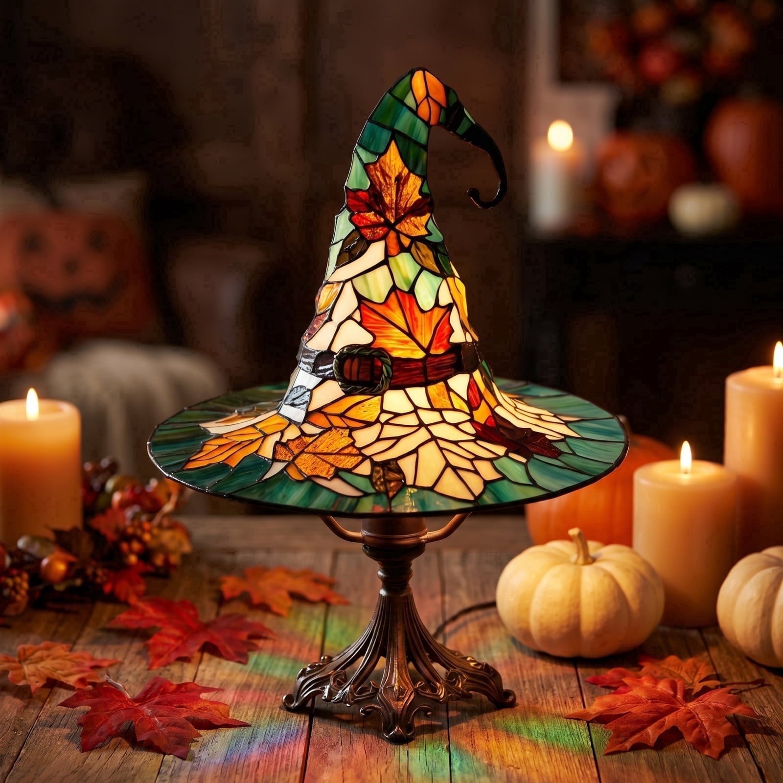 Clearance Halloween Table Lamp Decorations, Witch Hat Lamp Gifts - Handcrafted Retro Resin Witch Lamp, USB Powered Gothic Wizard Hats Night Light, Home Decor Accent Lamps for Bedroom