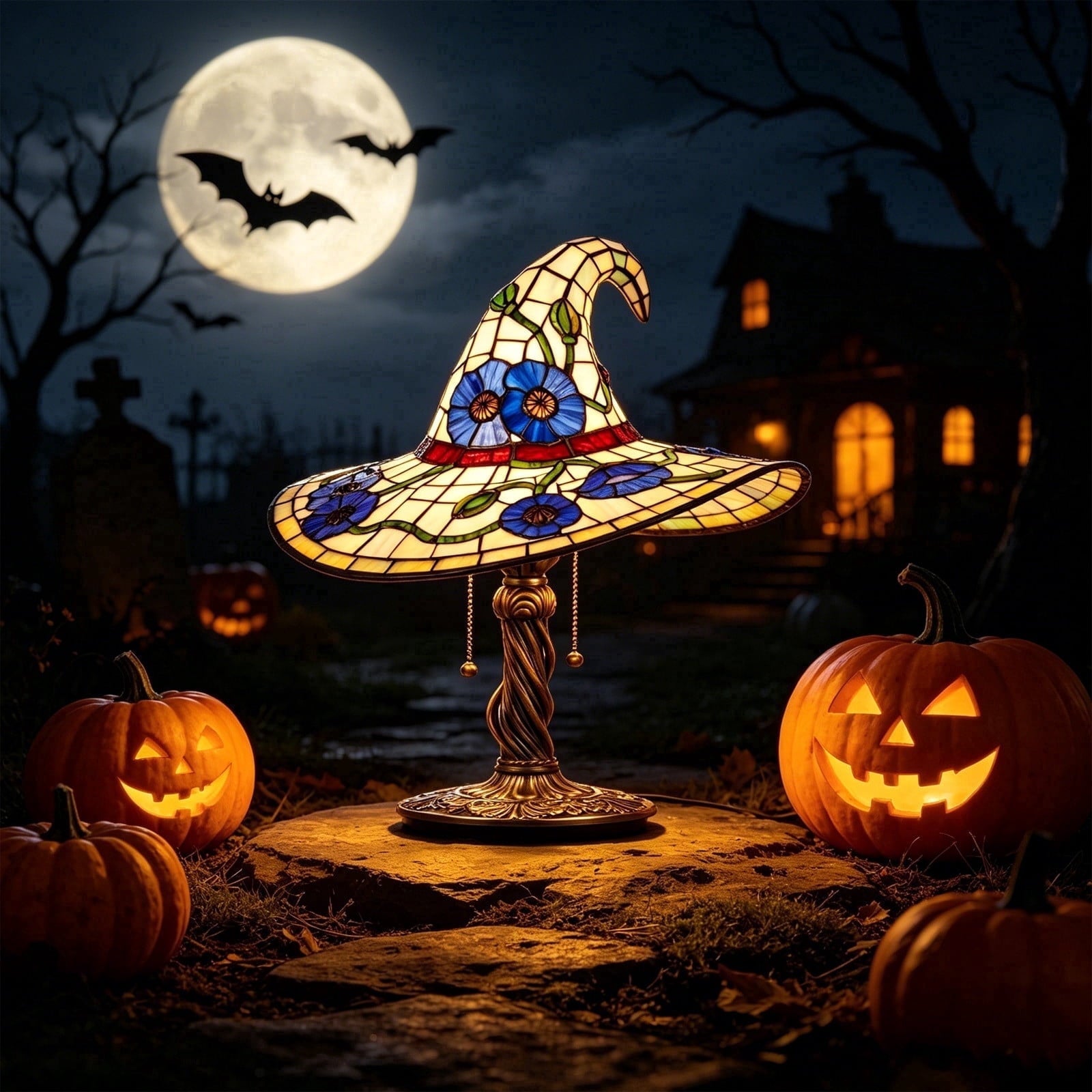 Clearance Halloween Table Lamp Decorations, Witch Hat Lamp Gifts - Handcrafted Retro Resin Witch Lamp, USB Powered Gothic Wizard Hats Night Light, Home Decor Accent Lamps for Bedroom