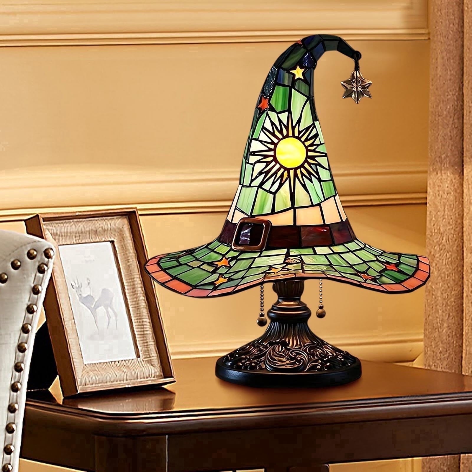 Clearance Halloween Table Lamp Decorations, Witch Hat Lamp Gifts - Handcrafted Retro Resin Witch Lamp, USB Powered Gothic Wizard Hats Night Light, Home Decor Accent Lamps for Bedroom
