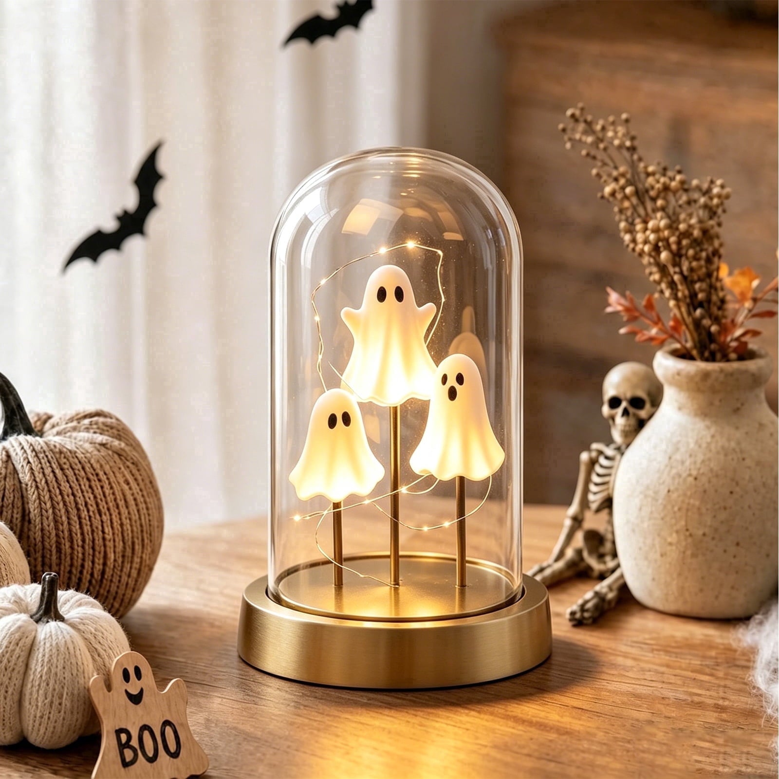 Ghost Bubble Bath LampHalloween Bathroom Decor Gifts Under 20 Bathtub Ghost & Dog Resin Figurine, Warm LED Halloween Tabletop Decor for Bathroom, Bedroom, Kids Room & Fall Home Accent