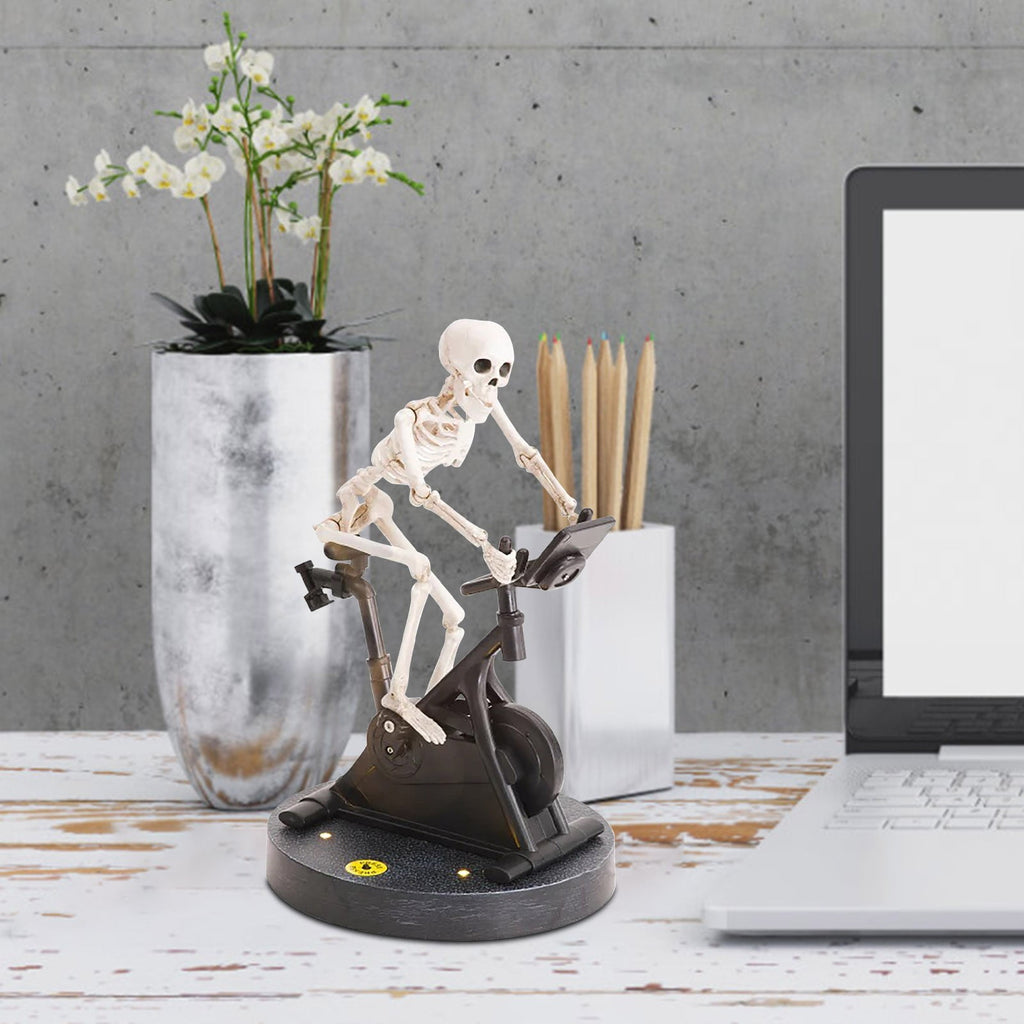 Coollooc Halloween Skeleton, Animated Skeleton Riding Bike 7.8x6 Funny Animatronic Skeleton on Spin Bike Halloween Ornaments, Resin Funny Animatronics Skeleton for Halloween Decor Novelty Gift