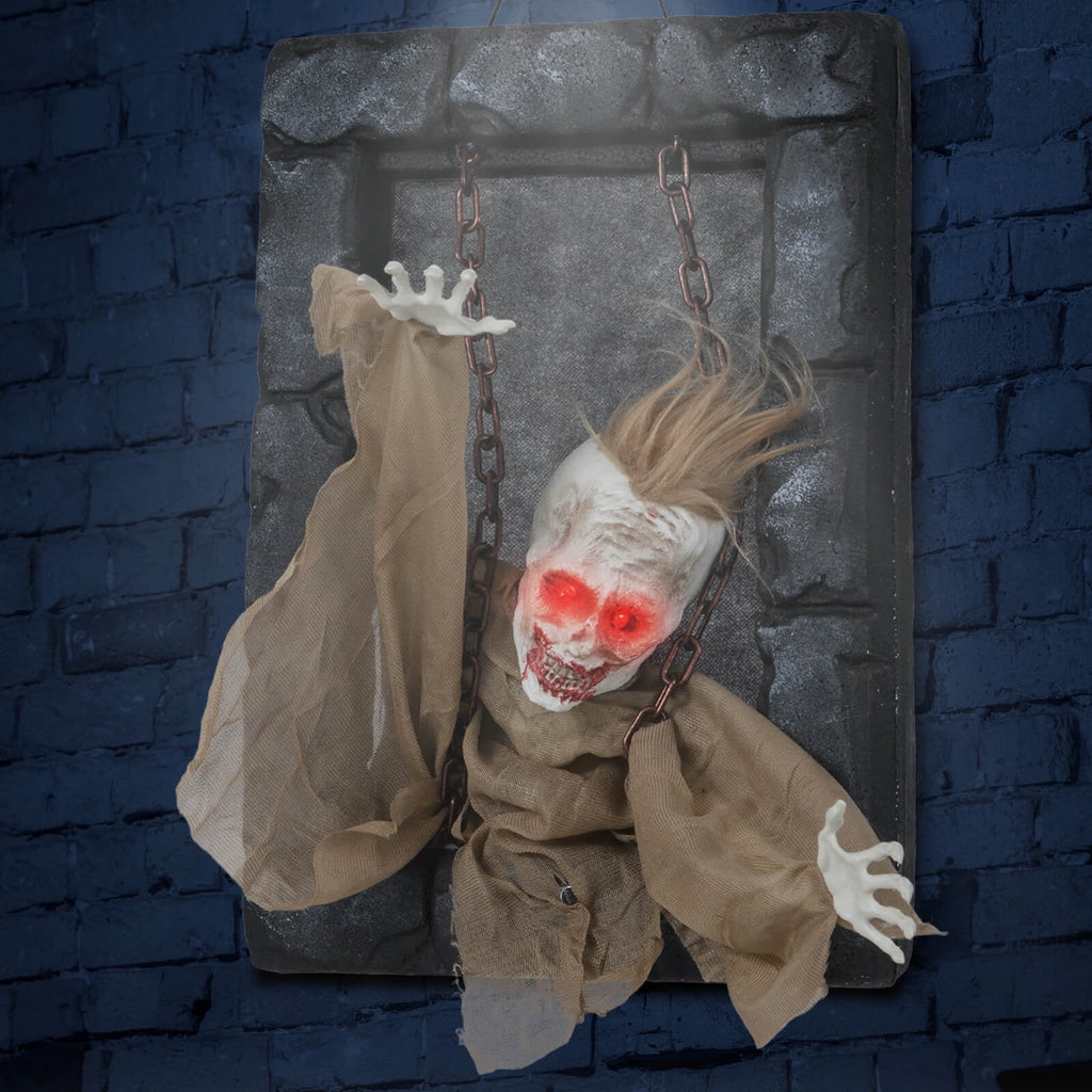 Costway Halloween Hanging Animated Zombie Prisoner Decoration Glowing Eye Indoor Outdoor