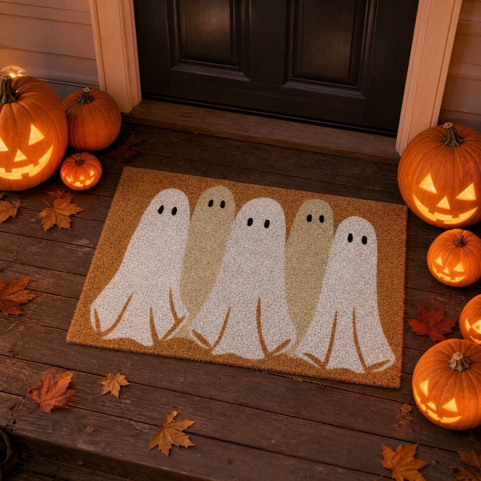 Cute Ghost Family Halloween Doormat, Outdoor Ghost Coir Door Mat Cute Outdoor Indoor Entrance Door Mat Non Slip Rubber Backing for Halloween Front Porch Entryway Decor