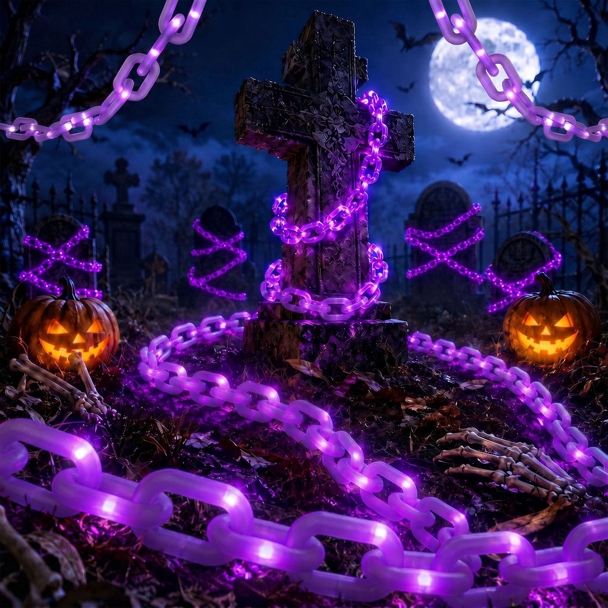 DAYBETTER 10FT Halloween Chain Lights, 8 Modes, Purple Lighted Props Chains, Waterproof for Outdoor Party, Creepy Cosplay, Spooky Ornaments