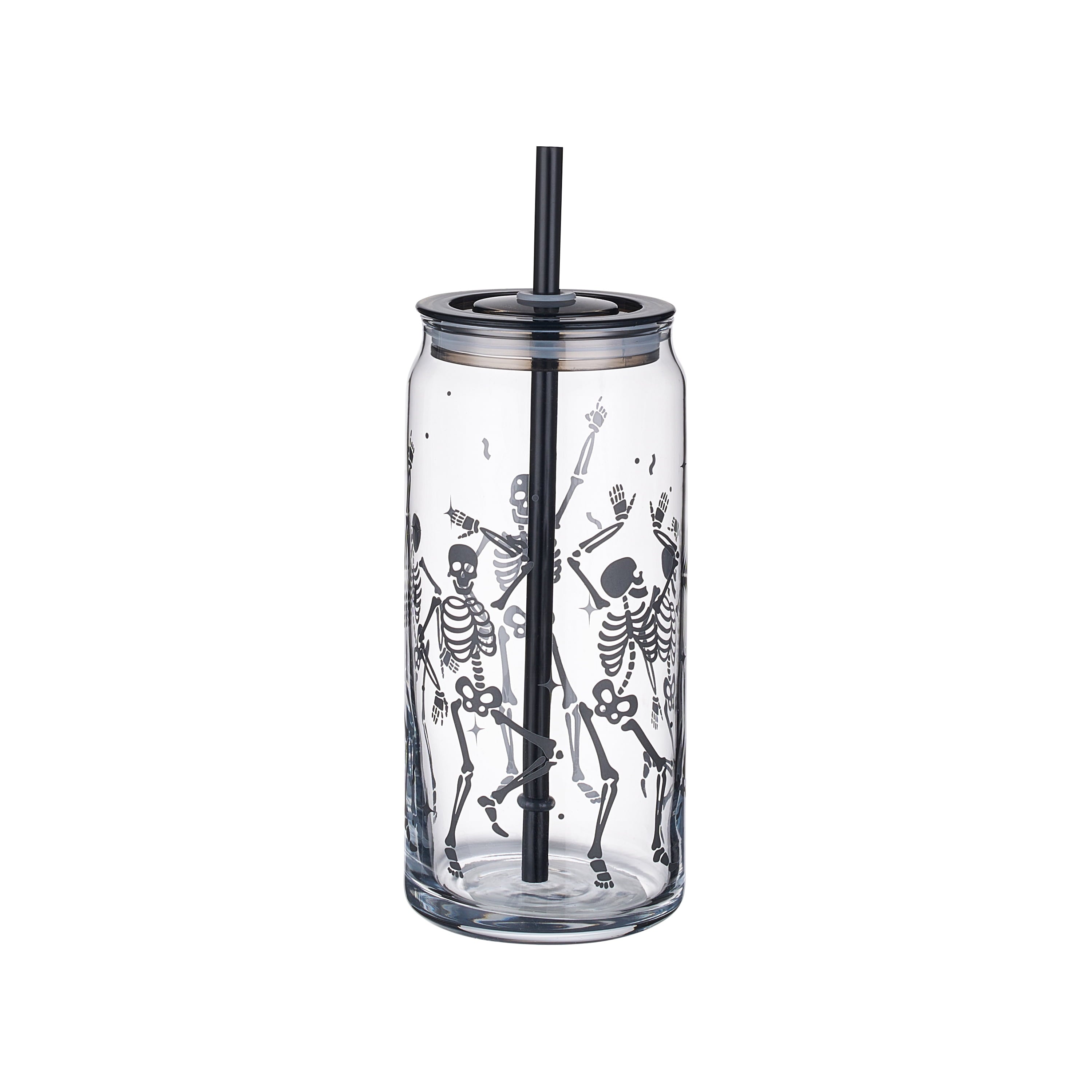 Way to Celebrate Halloween Dancing Skeleton Glass Can Sipper Tumbler, 20 oz