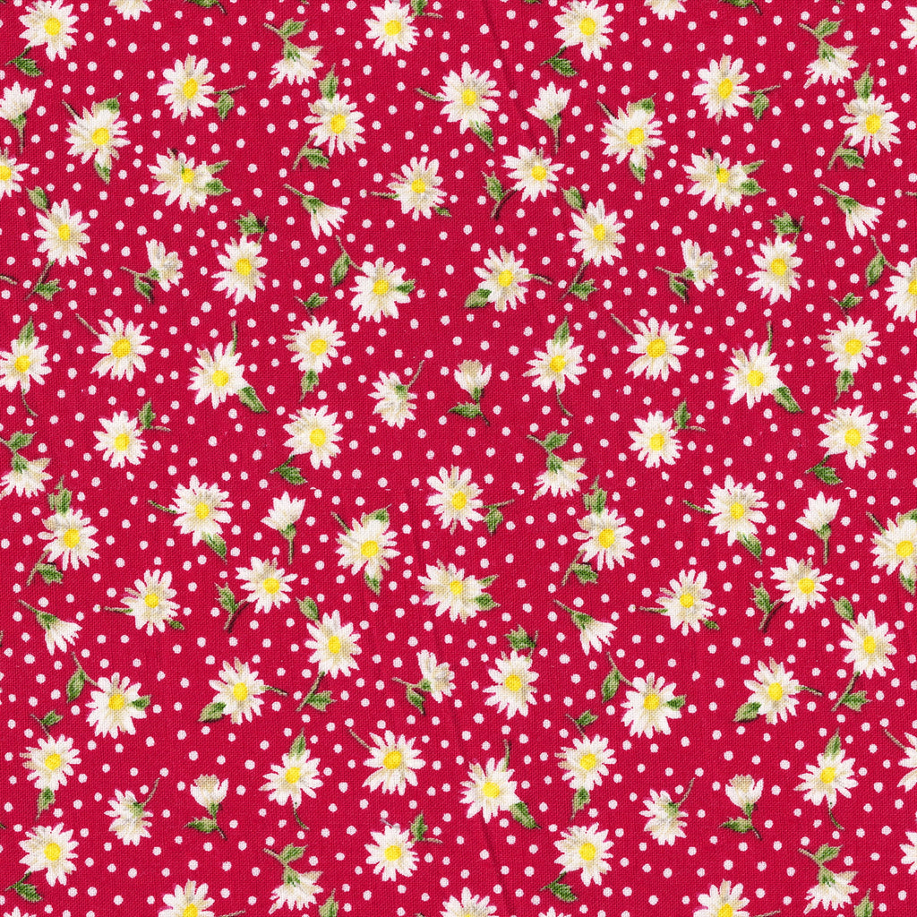 1 Yard 100% Cotton Daisies, Red, 44" Wide for Quilting & Sewing by David Textiles