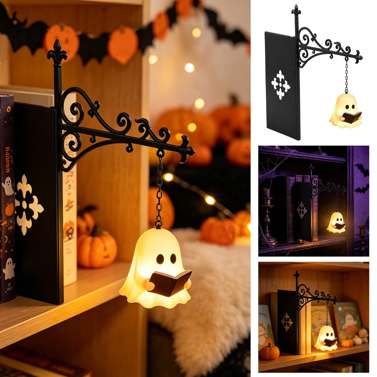 Diceymbol Halloween Decorations and Fall Decor, Halloween Venue Decoration Ghost Props LED Illuminated Ghost Decorations for Tabletop, Mantel, Shelf Indoor Outdoor 9.05 inch