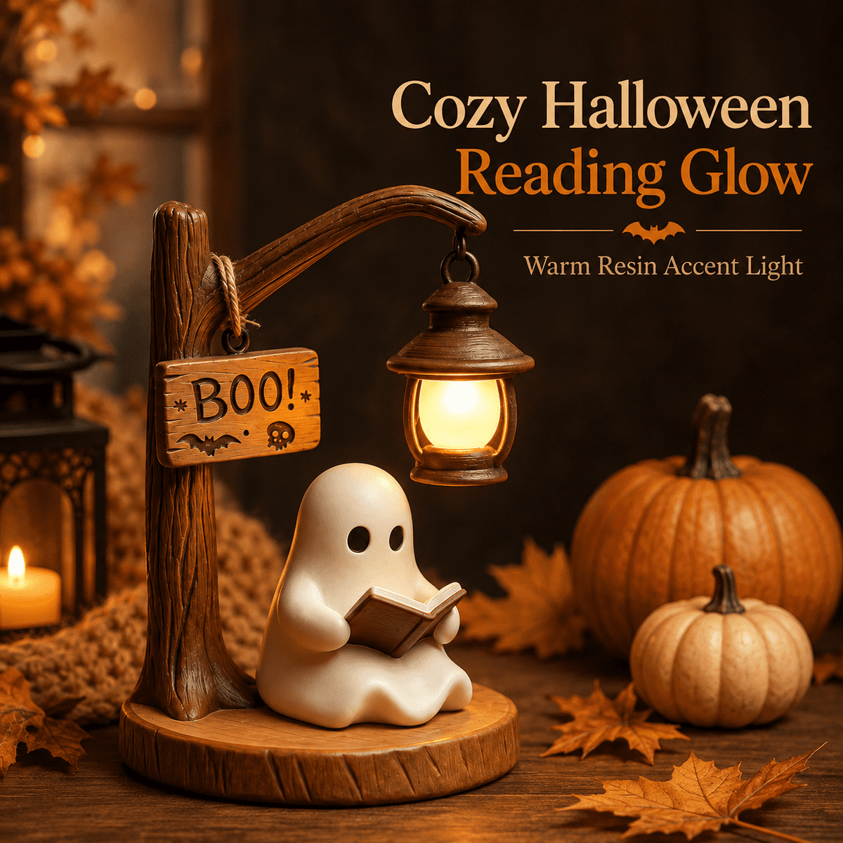 Diceymbol Halloween Decorations and Fall Decor, Halloween Venue Decoration Ghost Props LED Illuminated Ghost Decorations for Tabletop, Mantel, Shelf Indoor Outdoor 9.05 inch