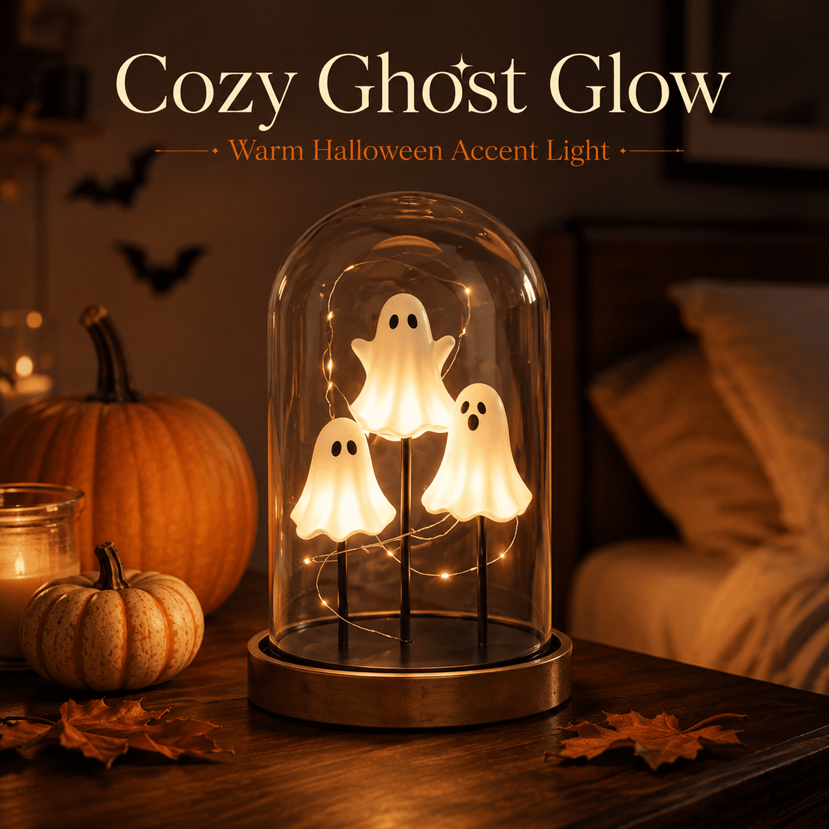 Diceymbol Halloween Decorations and Fall Decor, Halloween Venue Decoration Ghost Props LED Illuminated Ghost Decorations for Tabletop, Mantel, Shelf Indoor Outdoor 9.05 inch