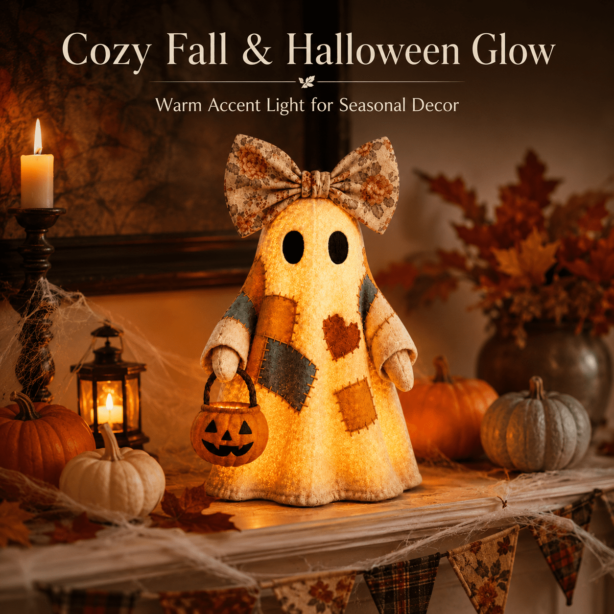 Diceymbol Halloween Decorations and Fall Decor, Halloween Venue Decoration Ghost Props LED Illuminated Ghost Decorations for Tabletop, Mantel, Shelf Indoor Outdoor 9.05 inch