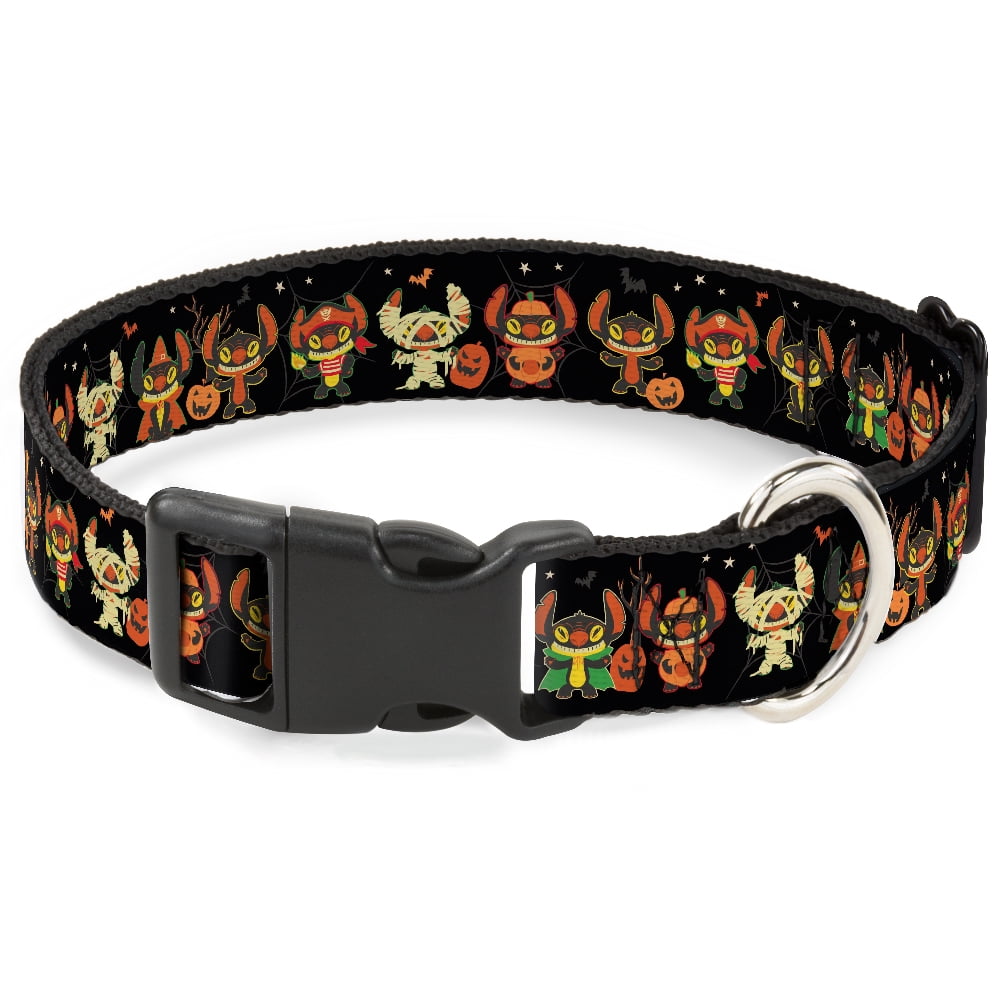 Disney Pet Collar, Dog Collar Plastic Buckle, Lilo and Stitch Halloween Stitch Dress Up Poses Black, 20 to 31 Inches 1.5 Inch Wide