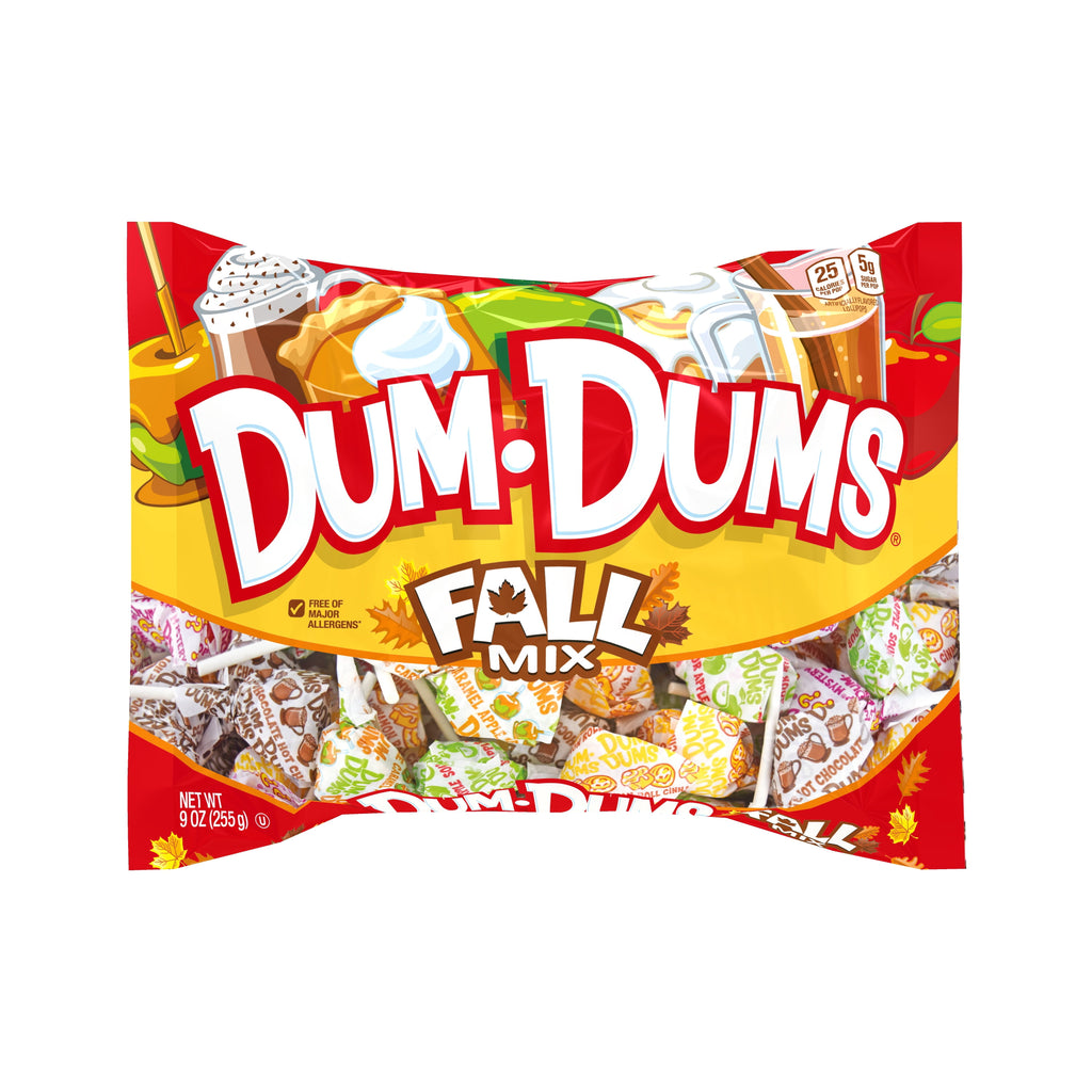 Dum Dums Fall Mix Halloween Assorted Candy, Allergen Free Lollipops & Suckers, Hard Party Candy, 9oz Bag