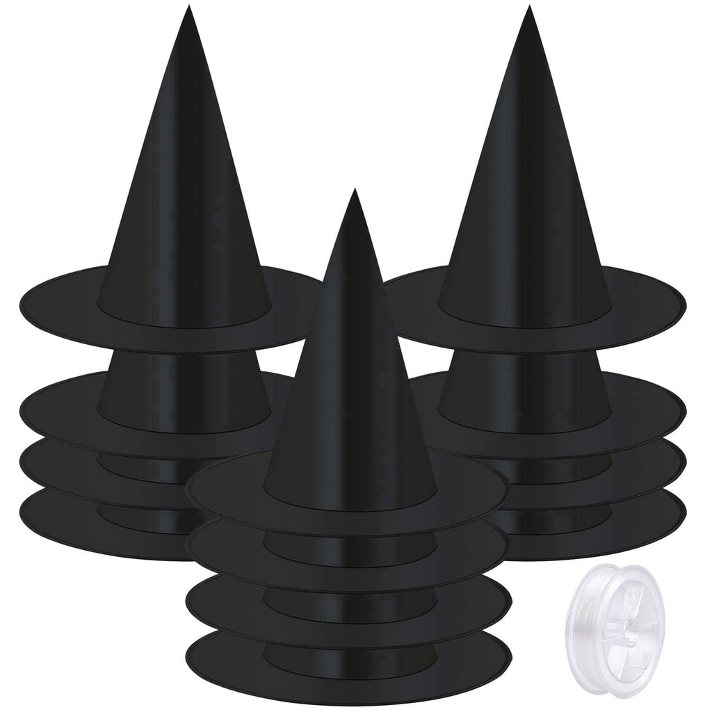 Elcoho 12 Pieces Halloween Costume Witch Hat with 100 Yards Hanging Rope for Halloween Yard Decoration