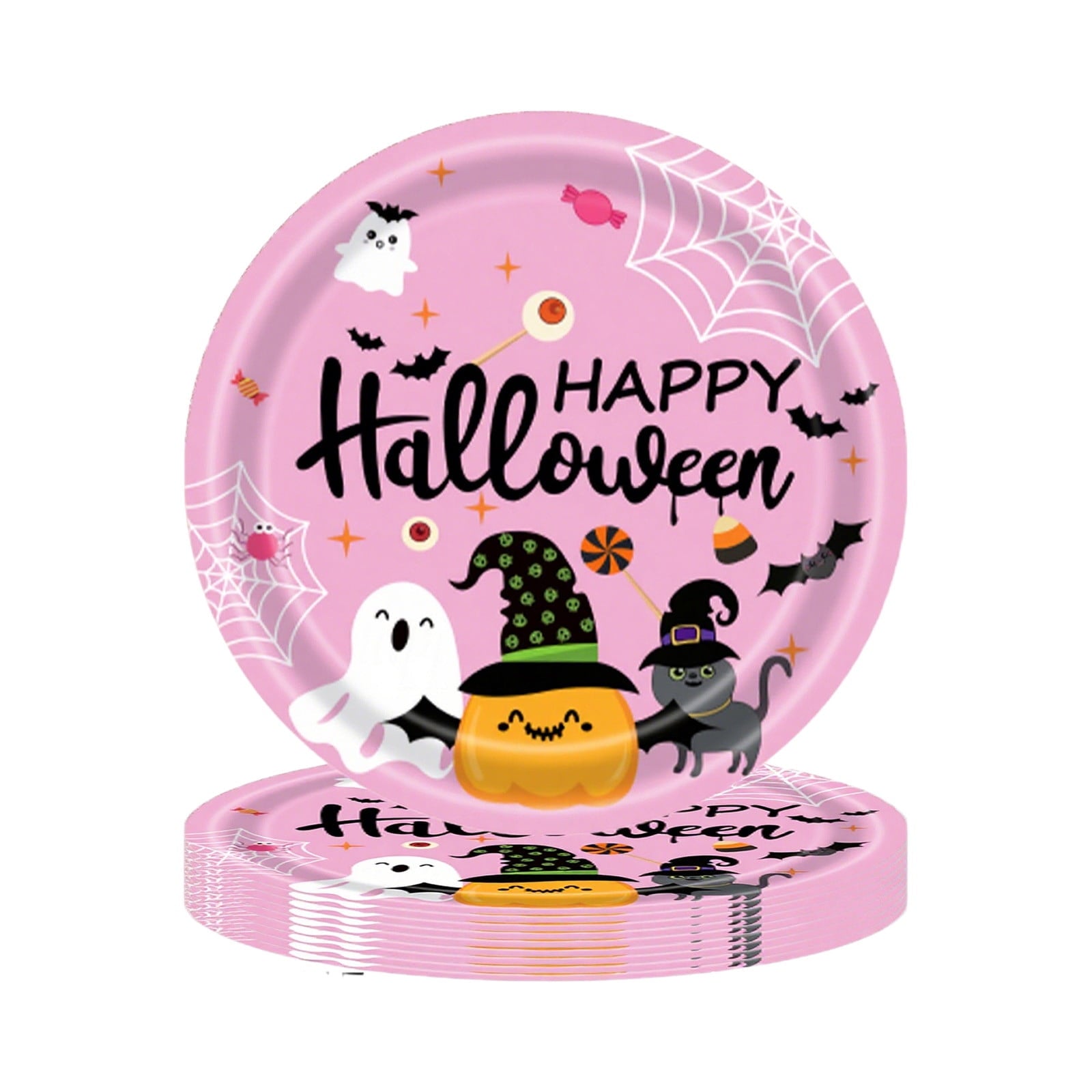 Eoozwa Pink Halloween Party Plates Set 20pcs Disposable Paper Plates and Napkins Cute Pumpkin Ghost Flower Tableware for Halloween Birthday Party Decoration Party Supplies