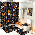 FRAMICS Halloween Shower Curtain Sets with Rugs, 16 Pc Pumpkin Spooky Ghost Bathroom Sets, Black Waterproof Fabric Shower Curtain with 12 Hooks and Toilet Rugs