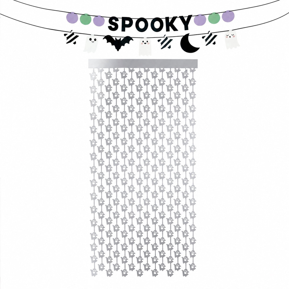 Spooky Bats and Ghosts Fringe Door Decoration, Silver and Black, Halloween by Way To Celebrate