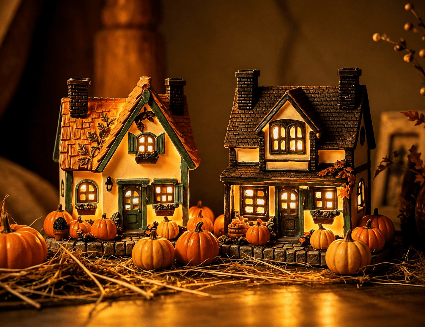 Fall Harvest Light Up Cottage House, LED Resin Pumpkin Autumn Halloween Thanksgiving Tabletop Decor with Warm Glow for Mantel Shelf Home Office Seasonal Decoration, 6" (1 PC)