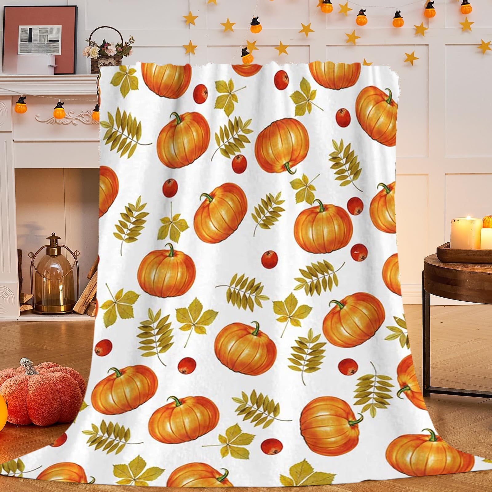 FastXmas Halloween Throw Blanket, 30"x40" Flannel Fleece Pumpkins Maple Checkered Plush Blanket, Soft Lightweight Skin-Friendly Fall Harvest Decorative Throw Blanket for Couch Sofa Bed Outdoor