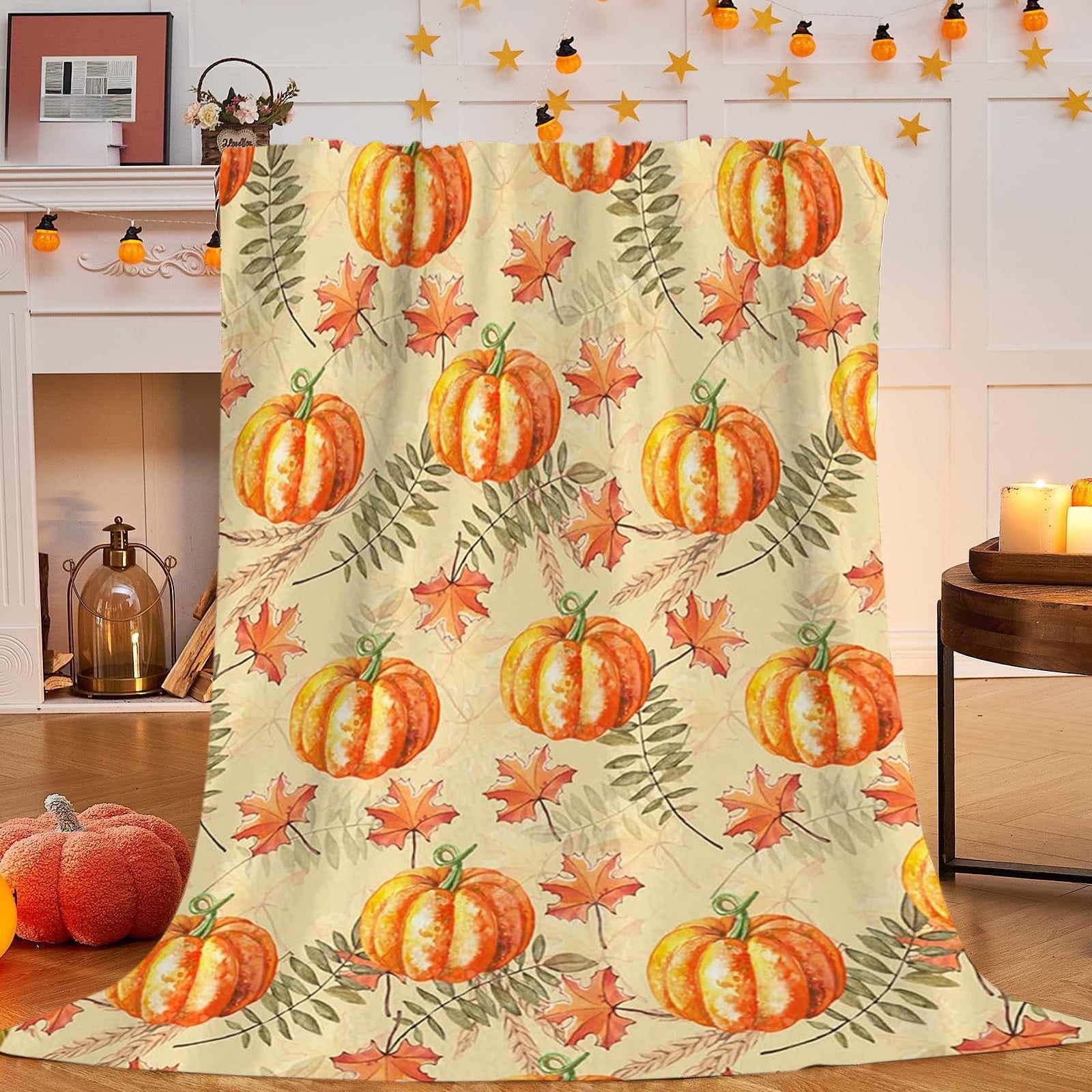 FastXmas Halloween Throw Blanket, 30"x40" Flannel Fleece Pumpkins Maple Checkered Plush Blanket, Soft Lightweight Skin-Friendly Fall Harvest Decorative Throw Blanket for Couch Sofa Bed Outdoor