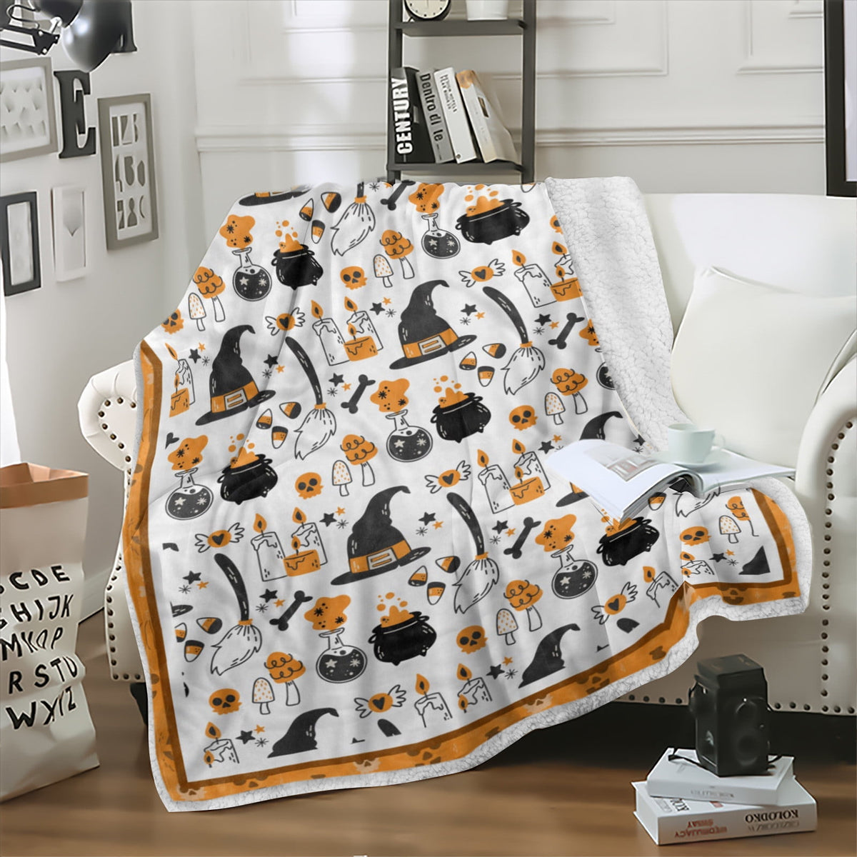 FastXmas Halloween Throw Blanket, 30"x40" Flannel Fleece Pumpkins Maple Checkered Plush Blanket, Soft Lightweight Skin-Friendly Fall Harvest Decorative Throw Blanket for Couch Sofa Bed Outdoor
