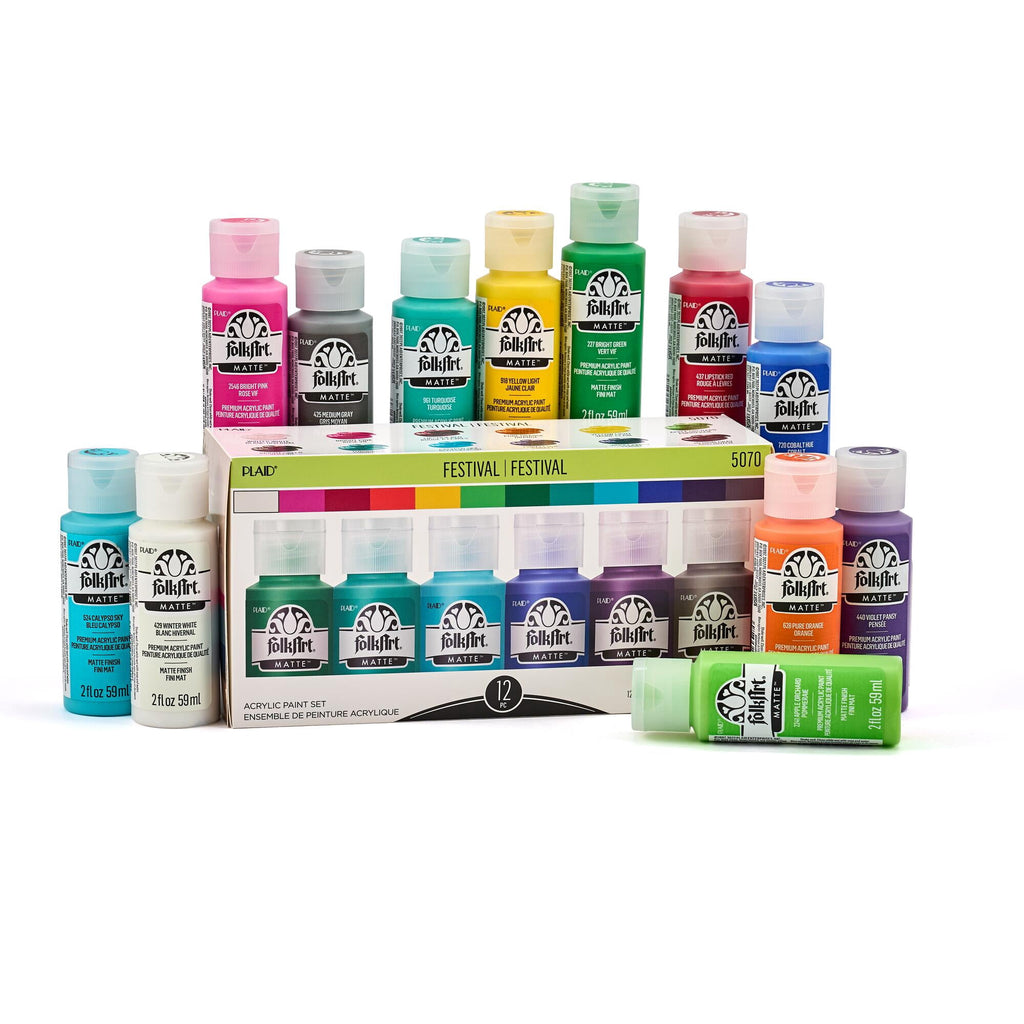FolkArt 5070E Acrylic Craft Paint Set, Matte Finish, Festival, Set of 12, 24 fl oz