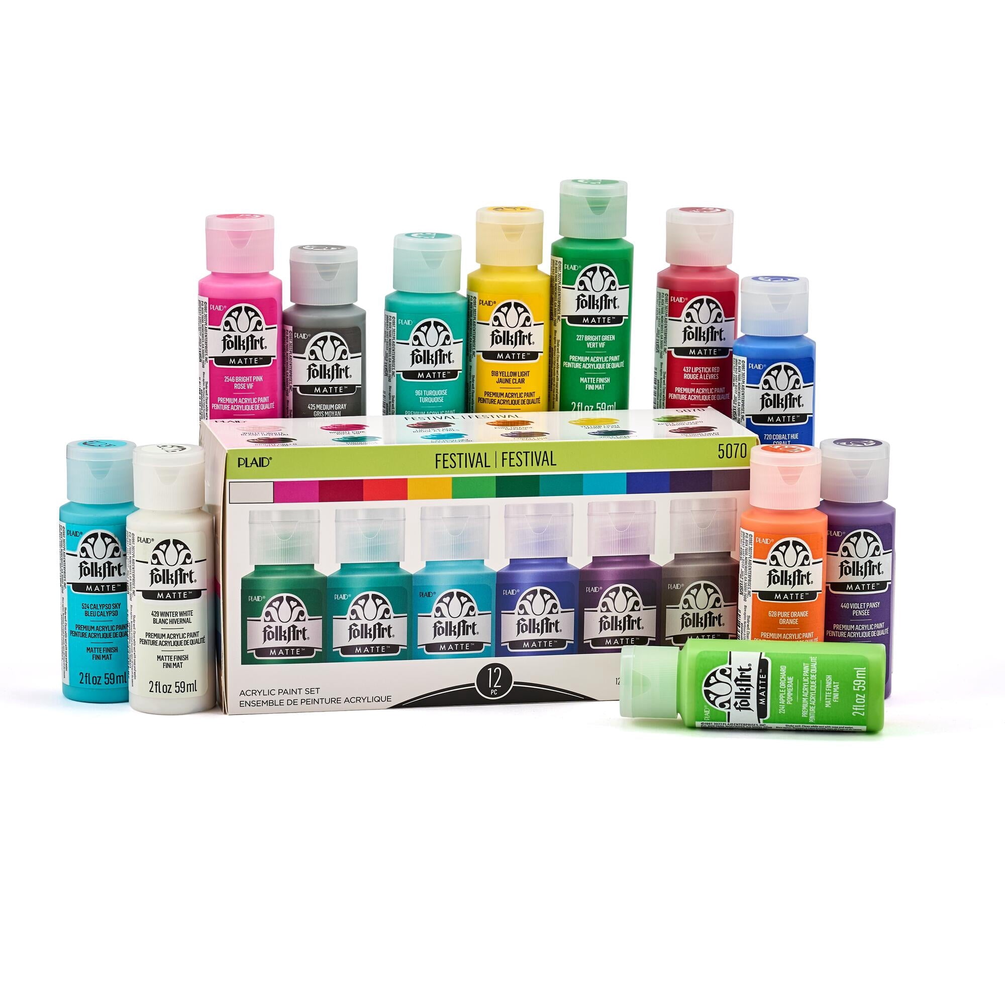 FolkArt 5070E Acrylic Craft Paint Set, Matte Finish, Festival, Set of 12, 24 fl oz