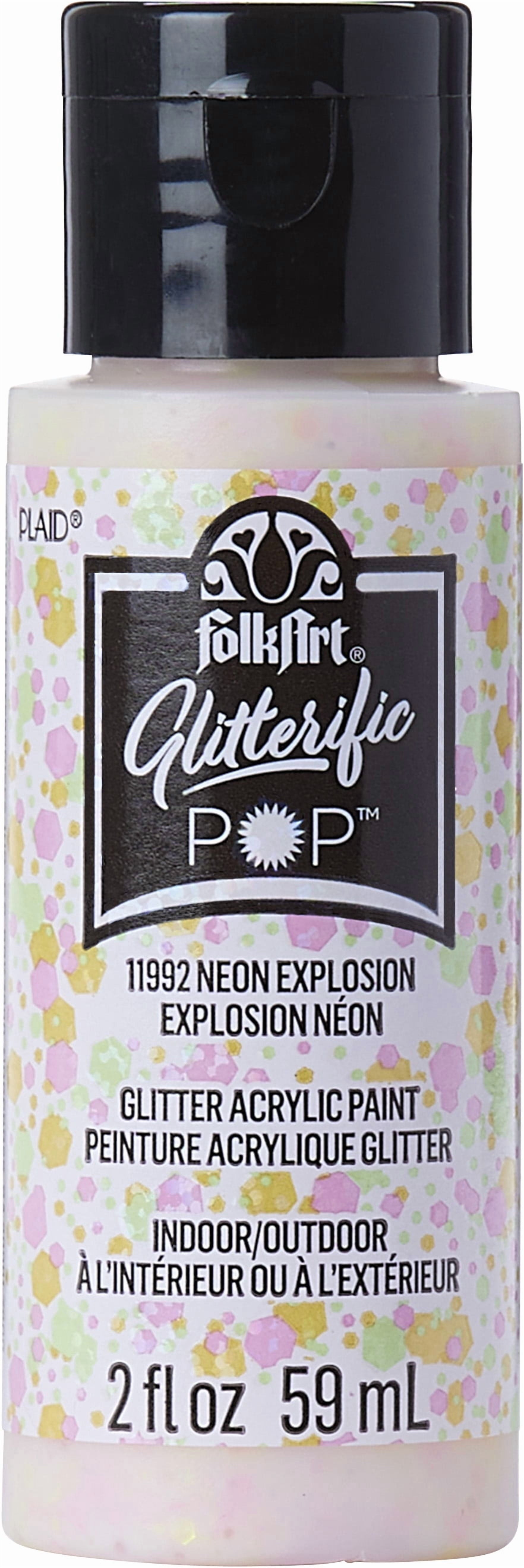 FolkArt Glitterific Pop Acrylic Craft Paint, Neon Explosion, 2 fl oz